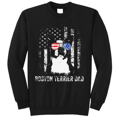 Boston Terrier Dad American Flag 4th Of July Dog Fathers Day Tall Sweatshirt