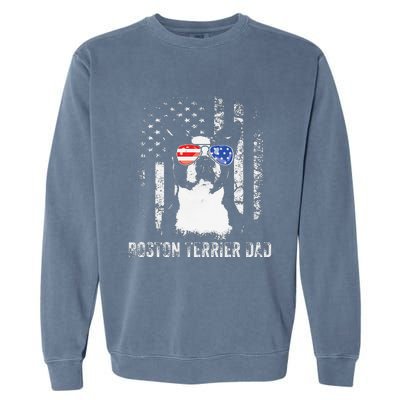 Boston Terrier Dad American Flag 4th Of July Dog Fathers Day Garment-Dyed Sweatshirt