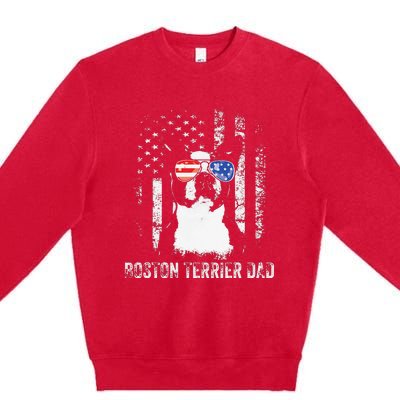 Boston Terrier Dad American Flag 4th Of July Dog Fathers Day Premium Crewneck Sweatshirt