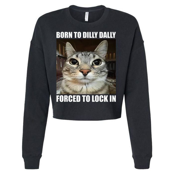 Born To Dilly Dallly Forced To Lock In Cat Lover Cropped Pullover Crew