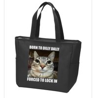 Born To Dilly Dallly Forced To Lock In Cat Lover Zip Tote Bag