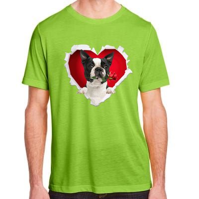 Boston Terrier Dog Rose Heart Valentines Day Couple Funny Gift Adult ChromaSoft Performance T-Shirt