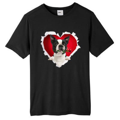 Boston Terrier Dog Rose Heart Valentines Day Couple Funny Gift Tall Fusion ChromaSoft Performance T-Shirt