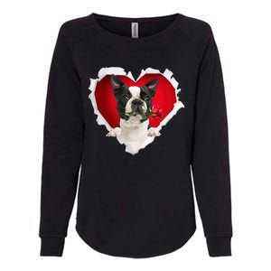 Boston Terrier Dog Rose Heart Valentines Day Couple Funny Gift Womens California Wash Sweatshirt