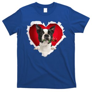 Boston Terrier Dog Rose Heart Valentines Day Couple Funny Gift T-Shirt