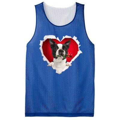 Boston Terrier Dog Rose Heart Valentines Day Couple Funny Gift Mesh Reversible Basketball Jersey Tank