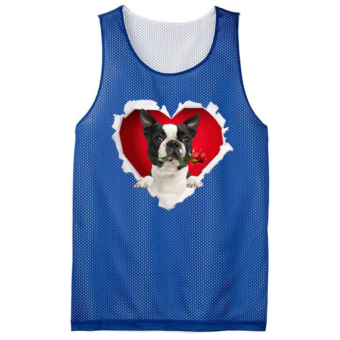 Boston Terrier Dog Rose Heart Valentines Day Couple Funny Gift Mesh Reversible Basketball Jersey Tank