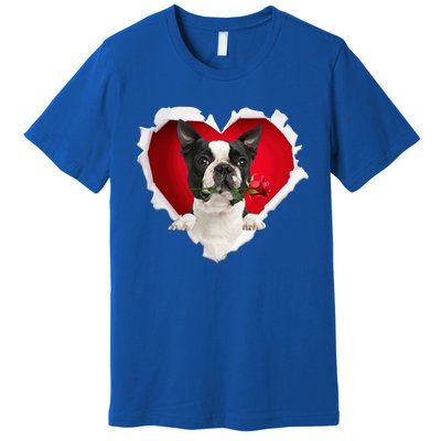 Boston Terrier Dog Rose Heart Valentines Day Couple Funny Gift Premium T-Shirt