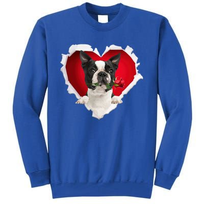 Boston Terrier Dog Rose Heart Valentines Day Couple Funny Gift Tall Sweatshirt