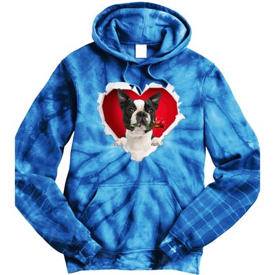 Boston Terrier Dog Rose Heart Valentines Day Couple Funny Gift Tie Dye Hoodie