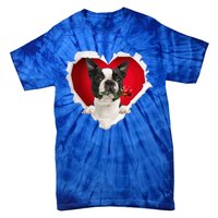 Boston Terrier Dog Rose Heart Valentines Day Couple Funny Gift Tie-Dye T-Shirt