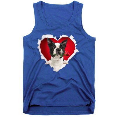 Boston Terrier Dog Rose Heart Valentines Day Couple Funny Gift Tank Top