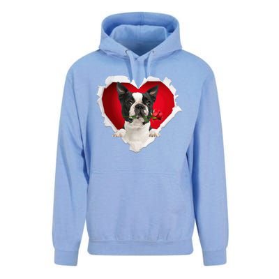 Boston Terrier Dog Rose Heart Valentines Day Couple Funny Gift Unisex Surf Hoodie