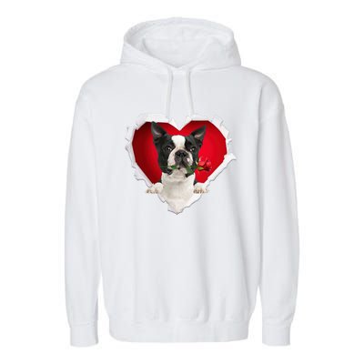 Boston Terrier Dog Rose Heart Valentines Day Couple Funny Gift Garment-Dyed Fleece Hoodie