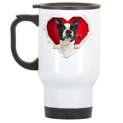 Boston Terrier Dog Rose Heart Valentines Day Couple Funny Gift Stainless Steel Travel Mug