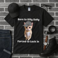Born To Dilly Dally Forced To Lock In Cat Tall T-Shirt