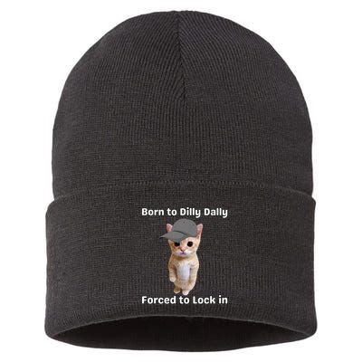 Born To Dilly Dally Forced To Lock In Cat Sustainable Knit Beanie