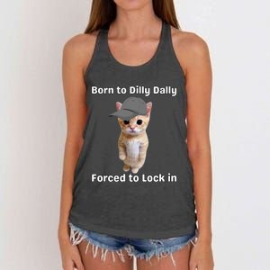 Born To Dilly Dally Forced To Lock In Cat Women's Knotted Racerback Tank