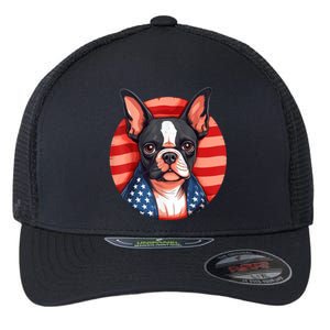 Boston Terrier Dog Patriotic Puppy American Flag 4th Of July Flexfit Unipanel Trucker Cap