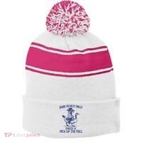 Born To Dilly Dally Forced To Pick Up The Pace Goose Raccoon Stripe Pom Pom Beanie
