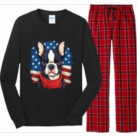 Boston Terrier Dog Patriotic Puppy American Flag 4th Of Jul Long Sleeve Pajama Set