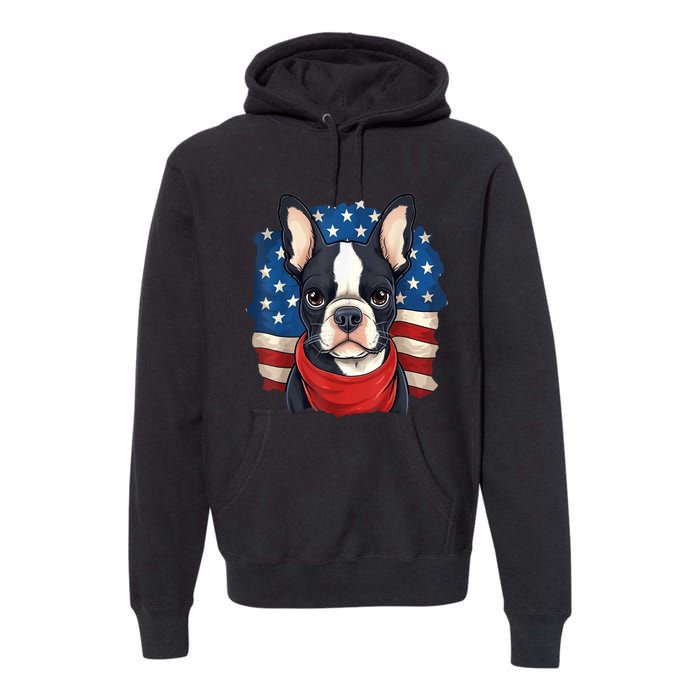 Boston Terrier Dog Patriotic Puppy American Flag 4th Of Jul Premium Hoodie