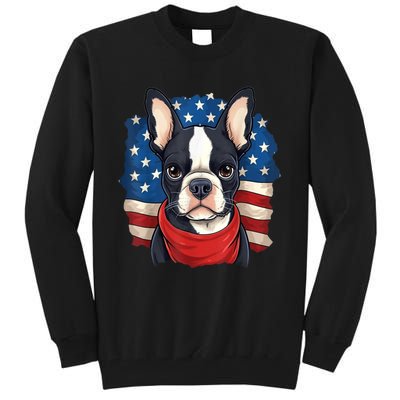 Boston Terrier Dog Patriotic Puppy American Flag 4th Of Jul Tall Sweatshirt