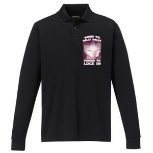 Born To Dilly Dally Forced To Lock In Cat & Cat Funny Meme Performance Long Sleeve Polo