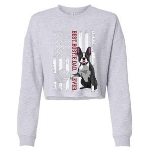 Boston Terrier Dad Dog American Flag Bostie Dog Cropped Pullover Crew