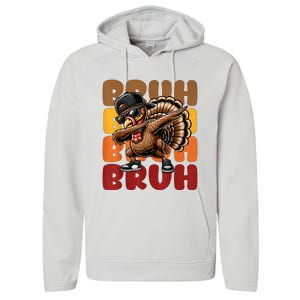 Bruh Turkey Dabbing Thanksgiving Performance Fleece Hoodie