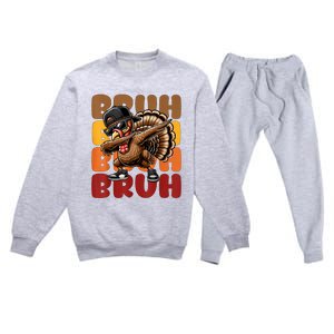 Bruh Turkey Dabbing Thanksgiving Premium Crewneck Sweatsuit Set