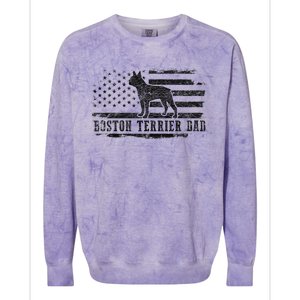 Boston Terrier Dad Distressed American Flag Patriotic Dog Colorblast Crewneck Sweatshirt