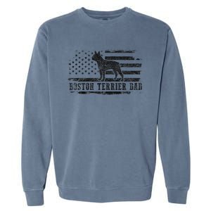 Boston Terrier Dad Distressed American Flag Patriotic Dog Garment-Dyed Sweatshirt