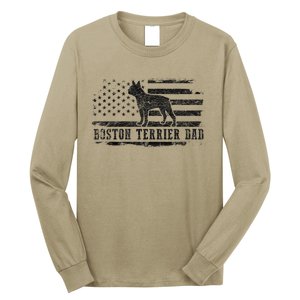 Boston Terrier Dad Distressed American Flag Patriotic Dog Long Sleeve Shirt