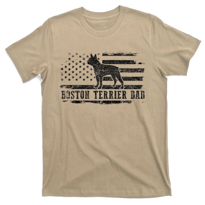 Boston Terrier Dad Distressed American Flag Patriotic Dog T-Shirt