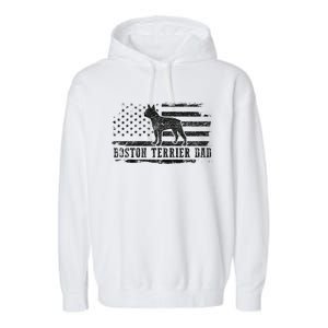 Boston Terrier Dad Distressed American Flag Patriotic Dog Garment-Dyed Fleece Hoodie