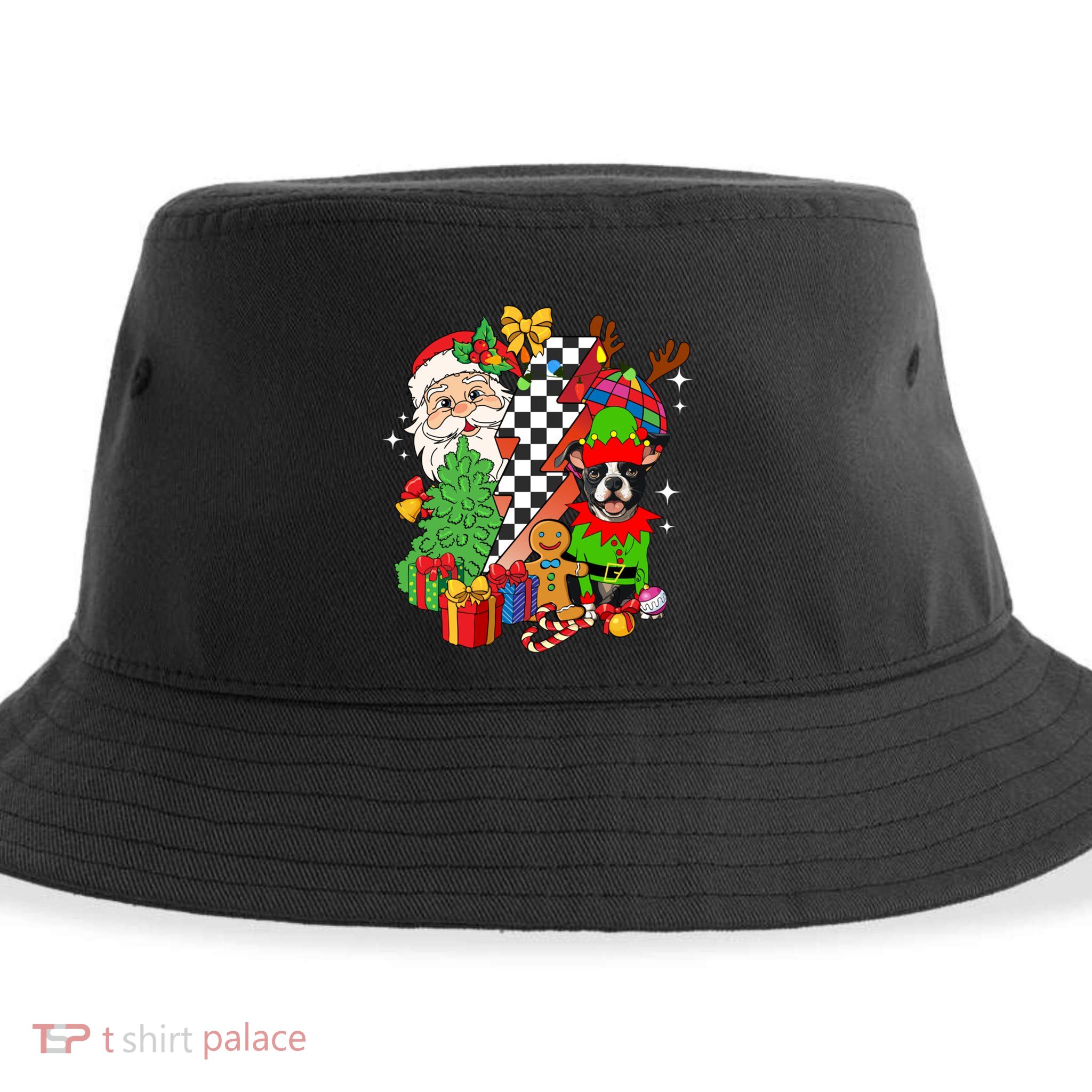 Boston Terrier Dog Santa Christmas Boston Retro Dog Xmas Meaningful Gift Sustainable Bucket Hat