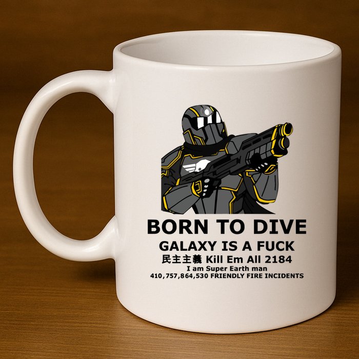 Born To Dive Galaxy Is A Fuck Kill Em All 2184 I Am Super Earth Man 410757864 11oz C Handle Ceramic Mug