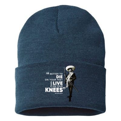 Better To Die On Your Feet Famous Mexican Revolutionary Emiliano Zapata Quote Sustainable Knit Beanie