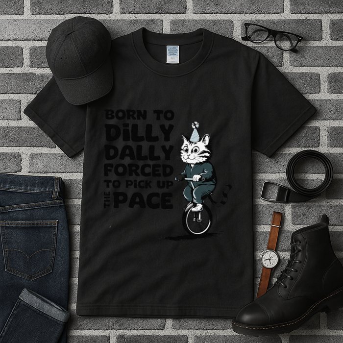 Born To Dilly Dally Forced To Pick Up The Pace Funny Cat Tall T-Shirt