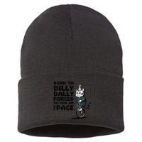 Born To Dilly Dally Forced To Pick Up The Pace Funny Cat Sustainable Knit Beanie