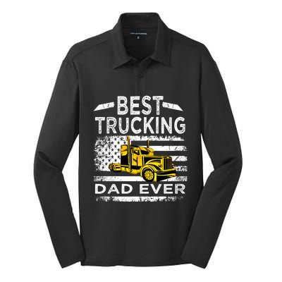 Best Trucking Dad Ever Big Rid Trucker Truck Driver Father Gift Silk Touch Performance Long Sleeve Polo