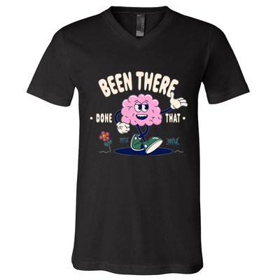 Been There Done That Retro Cartoon Brain V-Neck T-Shirt