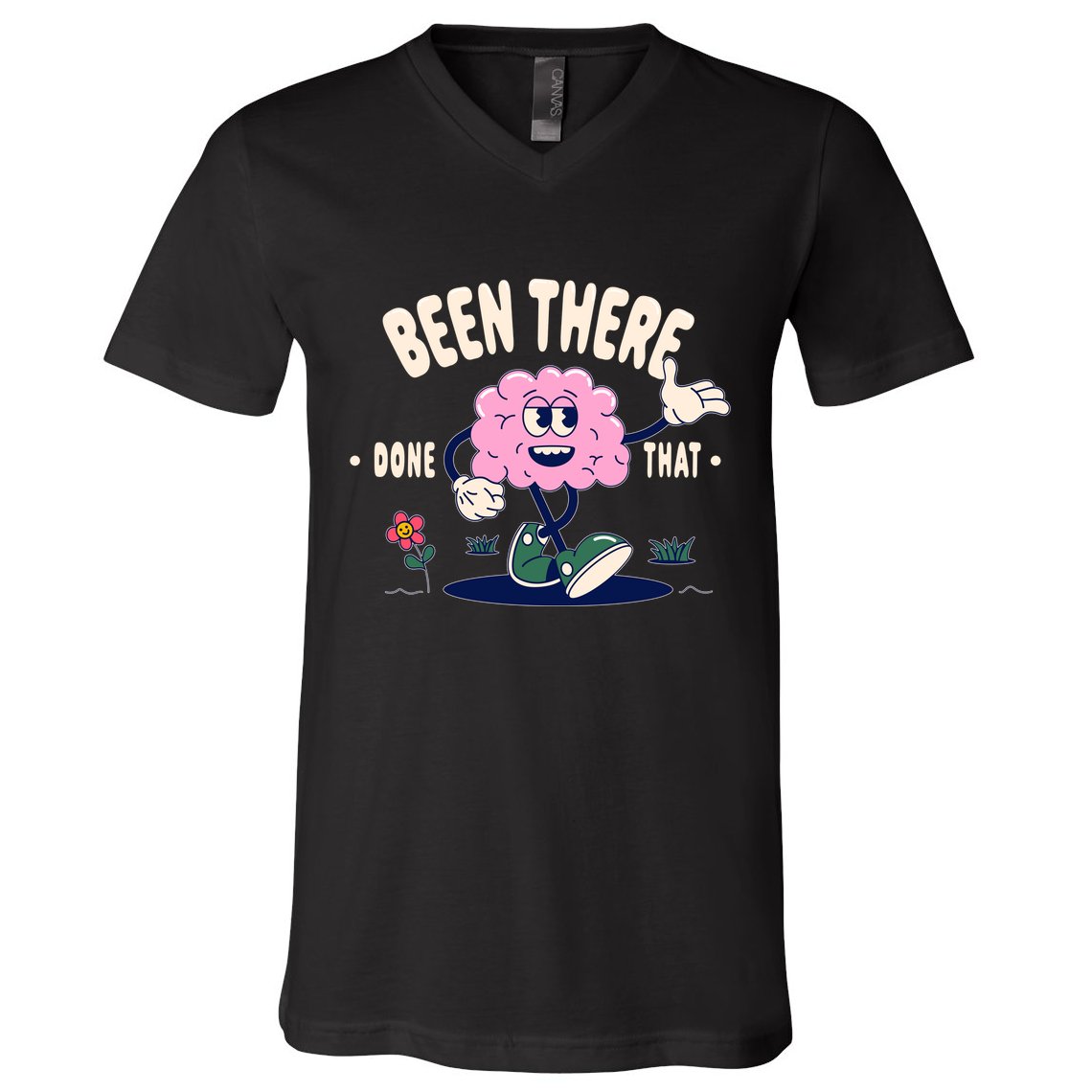Been There Done That Retro Cartoon Brain V-Neck T-Shirt