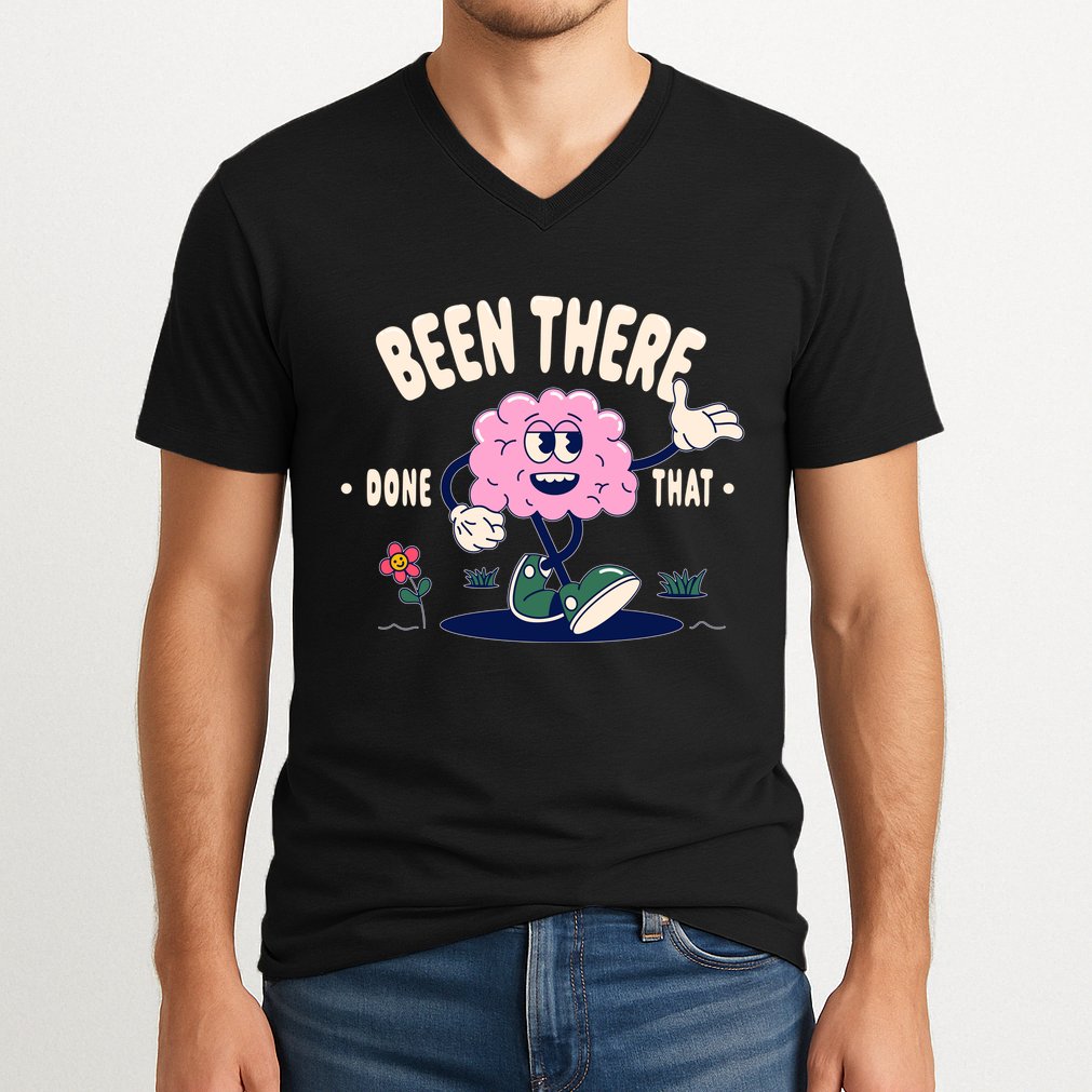 Been There Done That Retro Cartoon Brain V-Neck T-Shirt