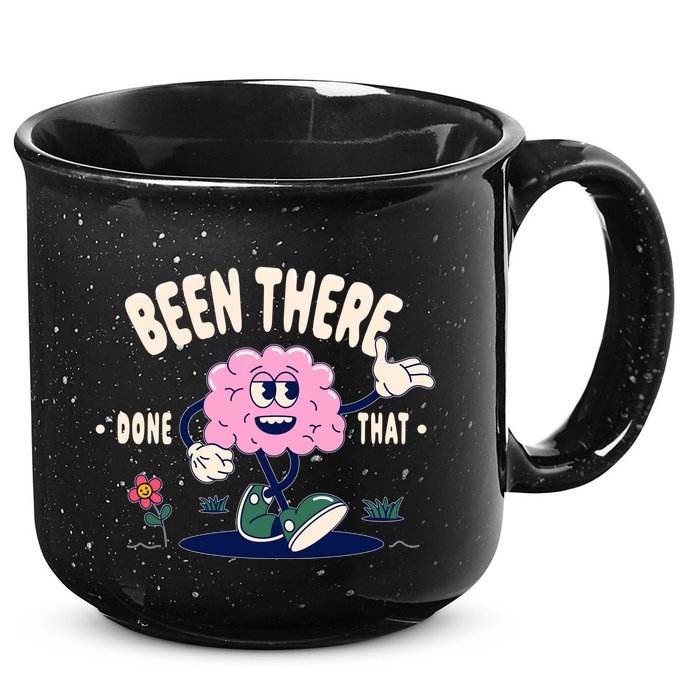 Been There Done That Retro Cartoon Brain 15oz Campfire Ceramic Mug