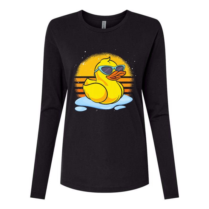 Bath Toy Duckie Cute Ducky Cool Sunglasses Retro Rubber Duck Womens Cotton Relaxed Long Sleeve T-Shirt