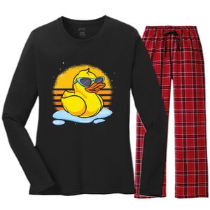 Bath Toy Duckie Cute Ducky Cool Sunglasses Retro Rubber Duck Women's Long Sleeve Flannel Pajama Set 