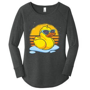 Bath Toy Duckie Cute Ducky Cool Sunglasses Retro Rubber Duck Women's Perfect Tri Tunic Long Sleeve Shirt