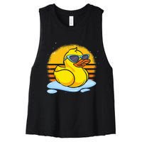 Bath Toy Duckie Cute Ducky Cool Sunglasses Retro Rubber Duck Women's Racerback Cropped Tank